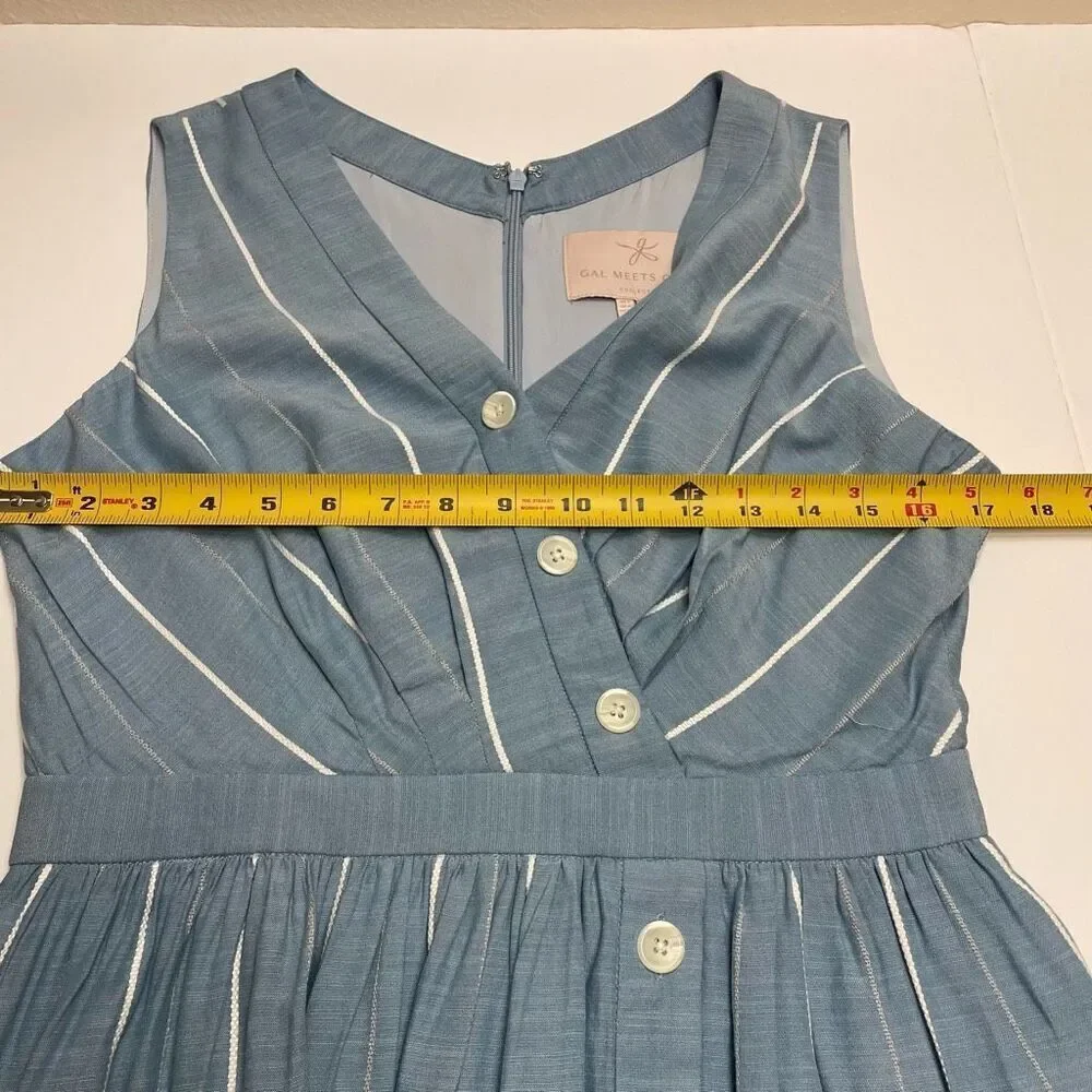 Gal Meets Glam Collection Button Front Surplice Dress Blue With White Stripes Si - Picture 8 of 14